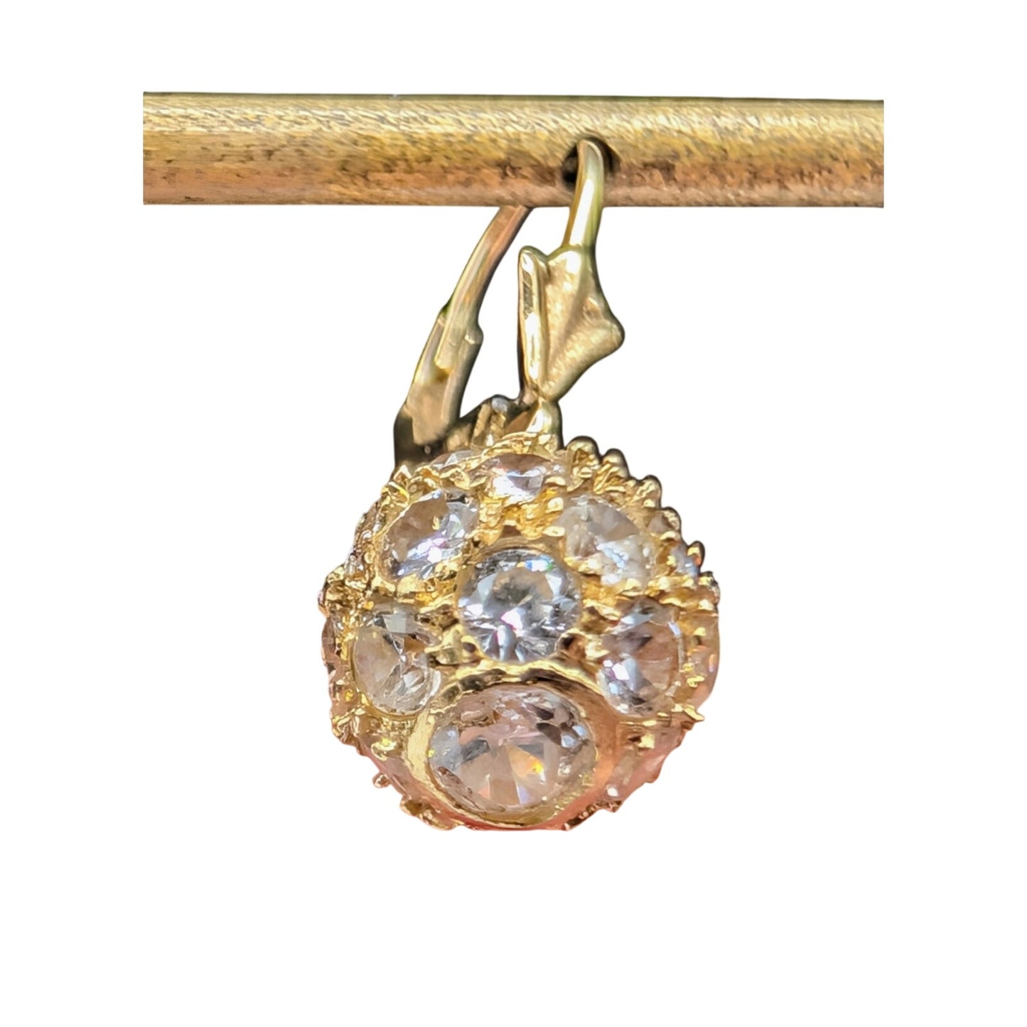 Vintage 14K Cubic Zirconia Fire Ball Dangle Lever Back Earrings