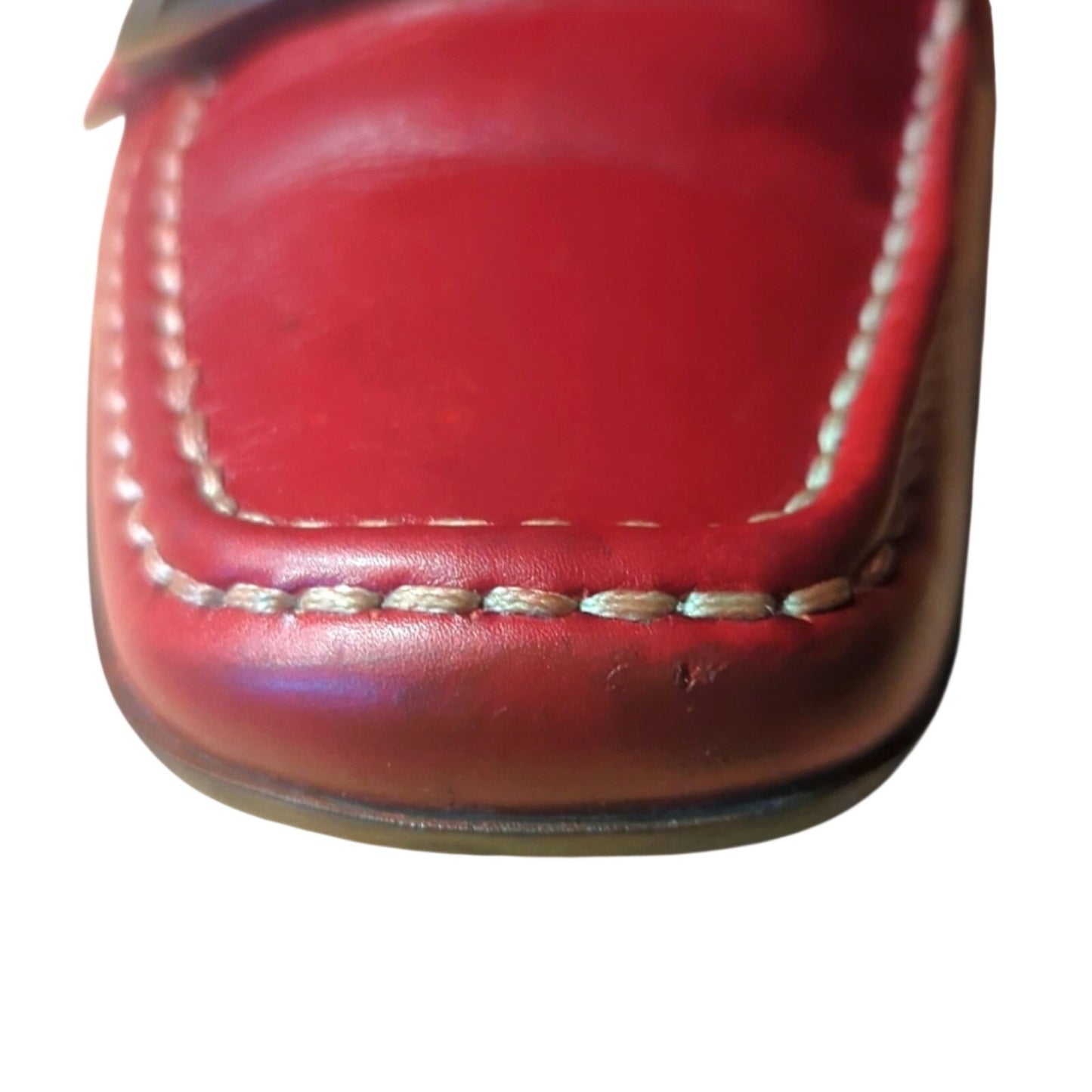 Anne Klein iflex Red Leather Topstitch Gold Hardware Loafers Women's Size 7.5N