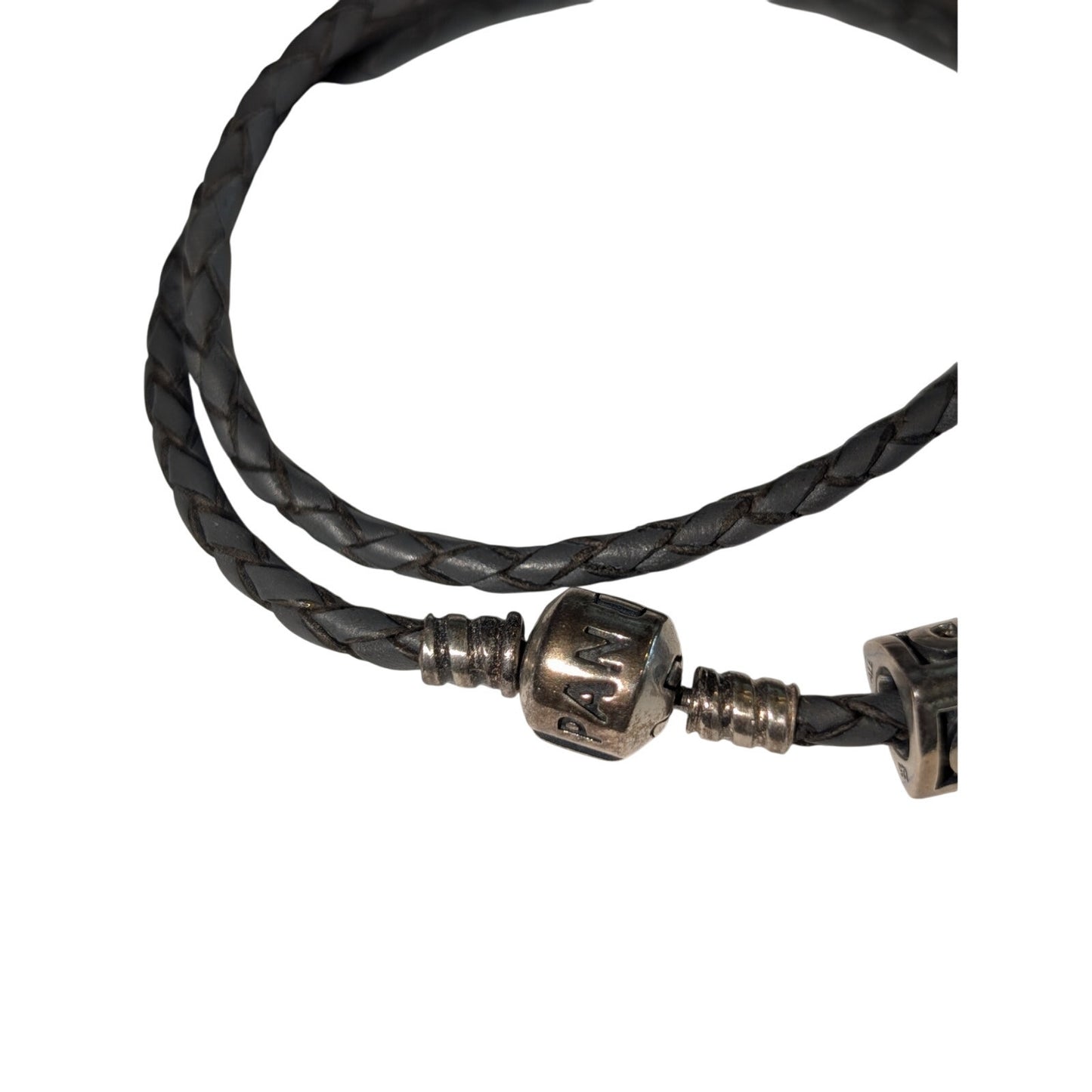 Genuine Pandora 925 Sterling Dark Brown Double Braided Leather Wrap Bracelet