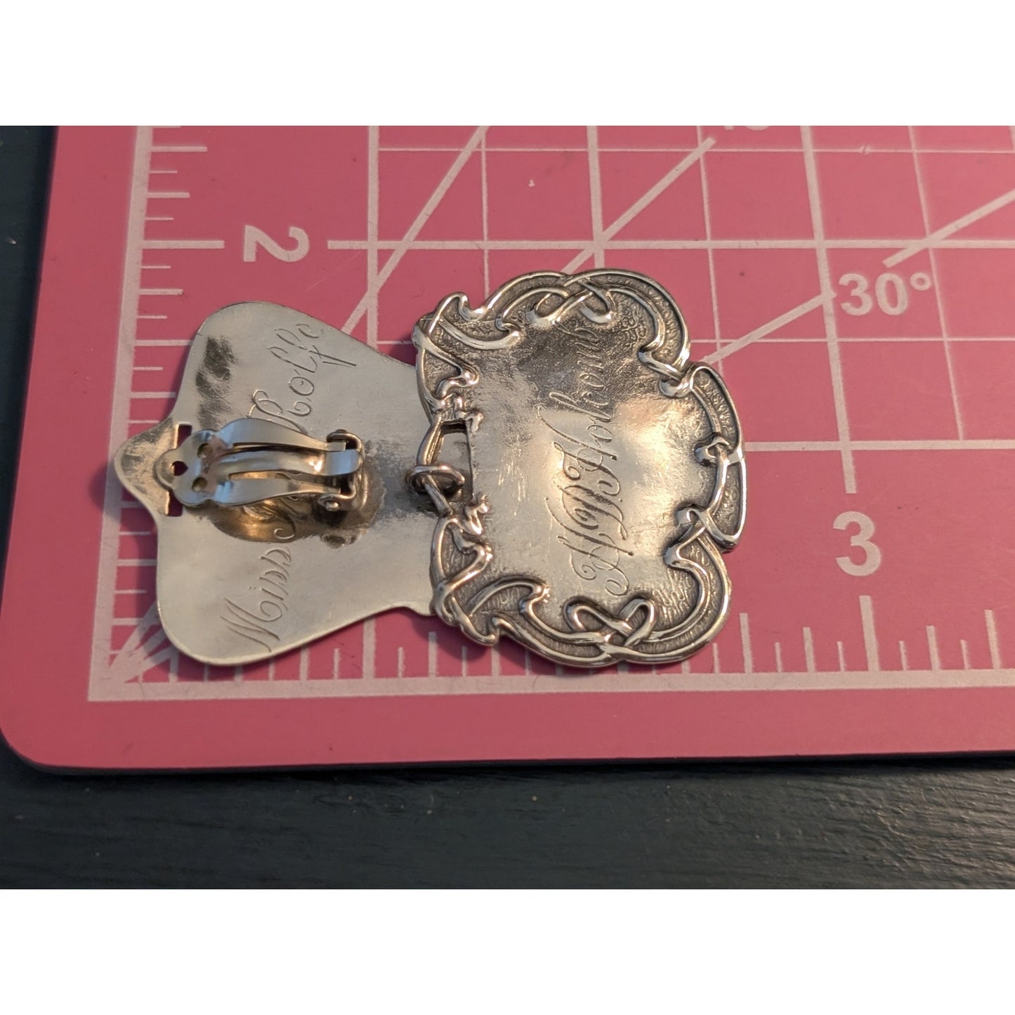 Unique Sterling Silver Art Nouveau Luggage Tag Earring & Sterling Omega Necklace