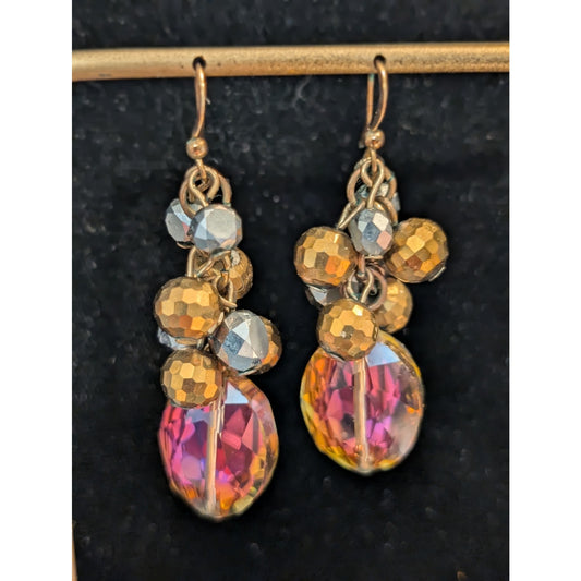 Metallic Faceted Cluster Large Faceted AB Crystal Dangle Earrings