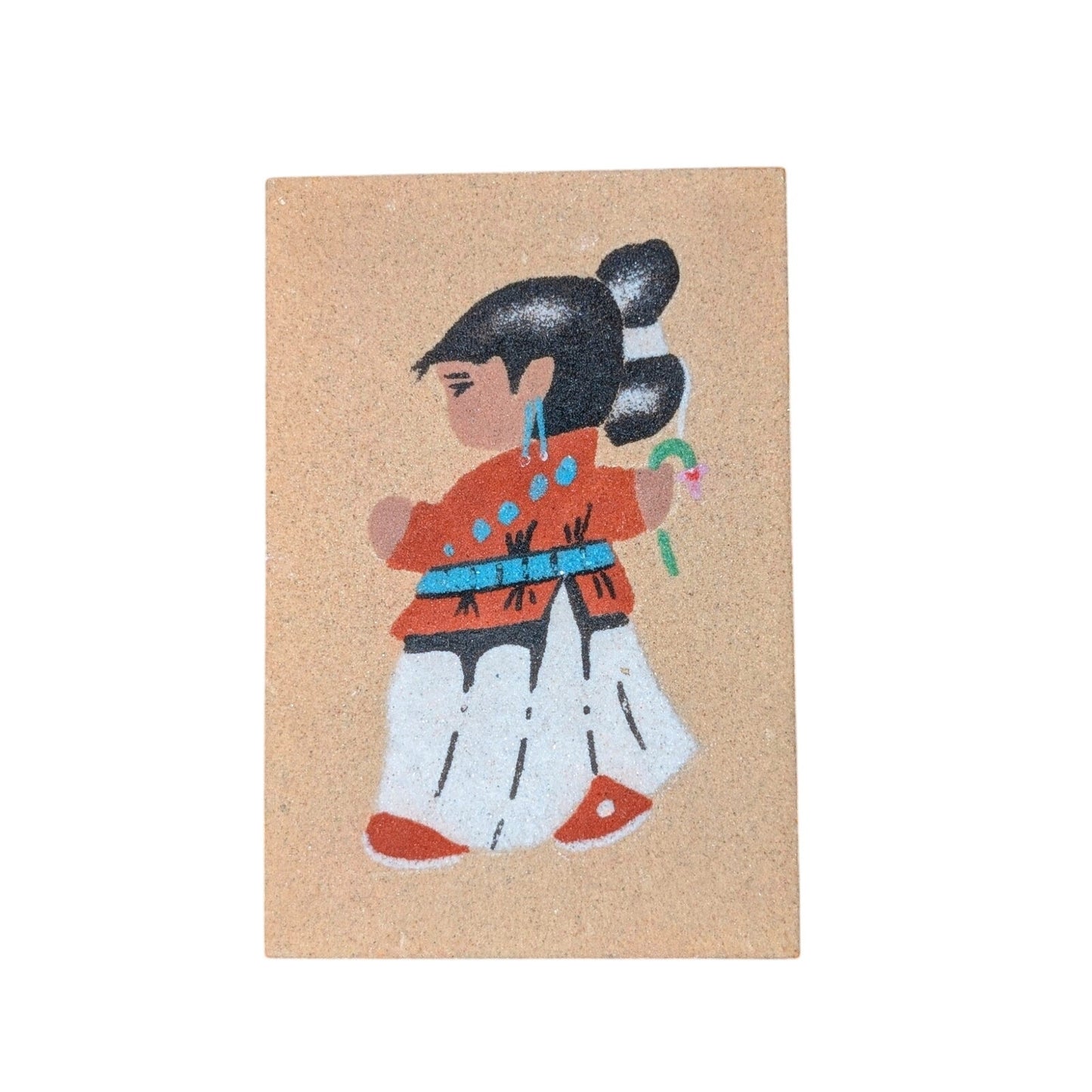 Vintage '87 Navajo Boy & Girl Sand Painting Art Tiles Made in New Mexico