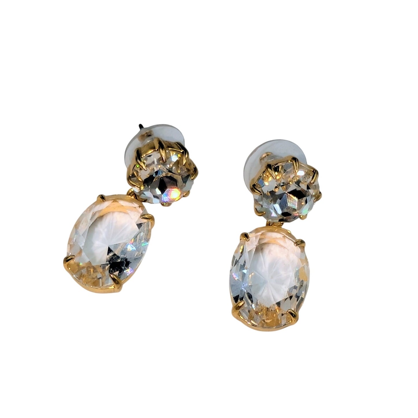 J.Crew Oval Shaped Faceted Cubic Zirconia Stone Gold Tone Drop Earrings
