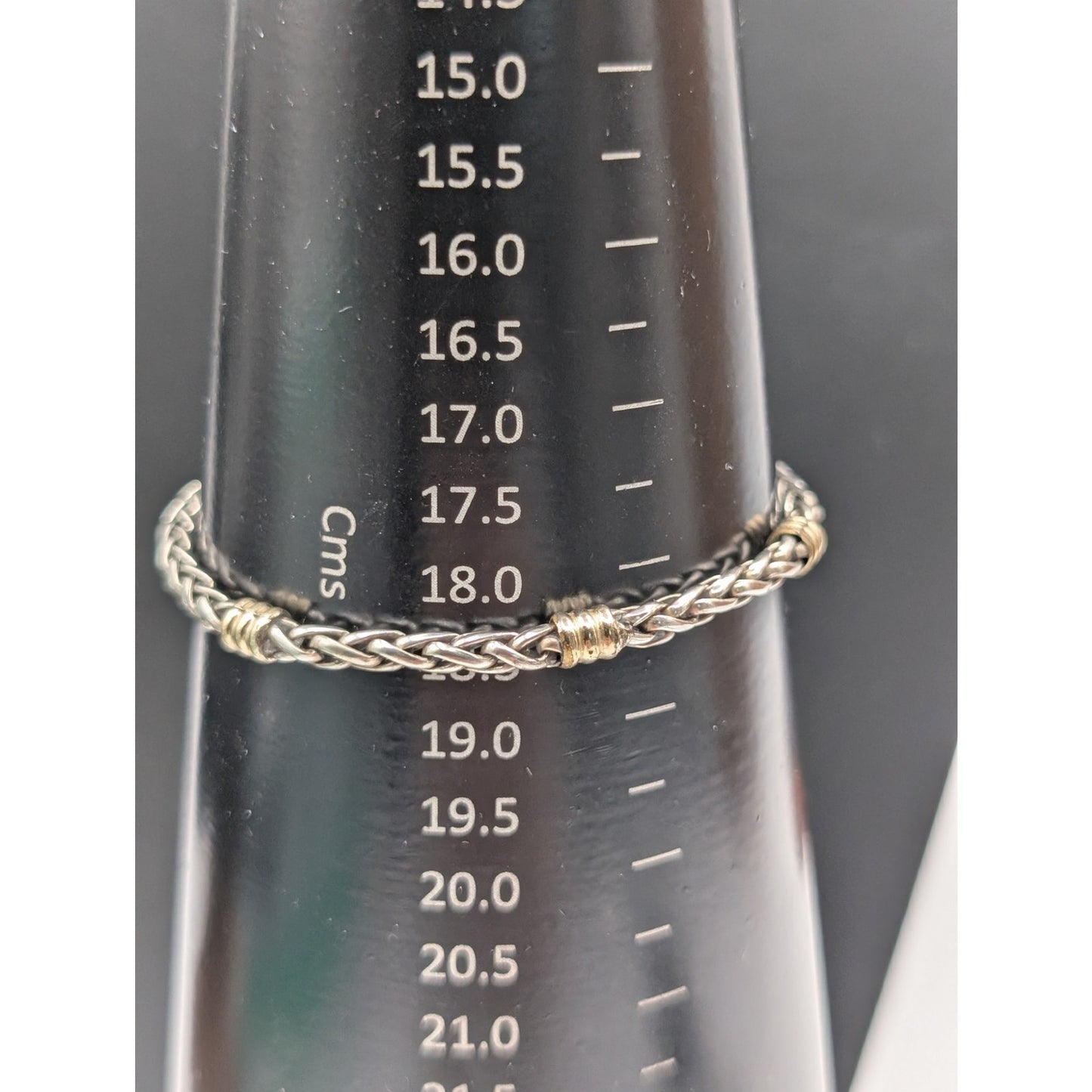 18K Gold & 925 Sterling Silver--Wheat Chain Bracelet W/ 18K Gold Stations 12.22g