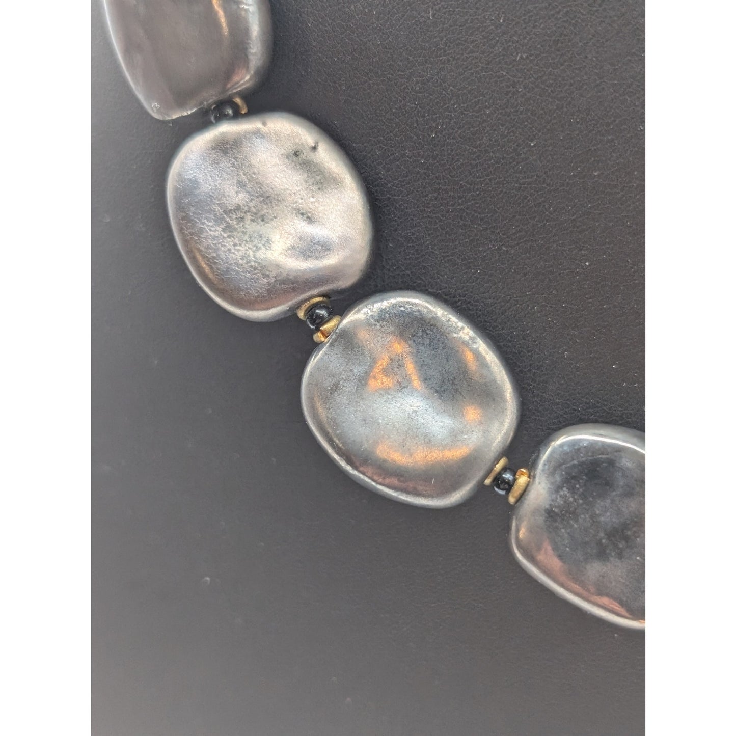 Vintage Pyrite Stone Necklace W/ Gold Tone Non-Magnetic Hook Slide In Clasp