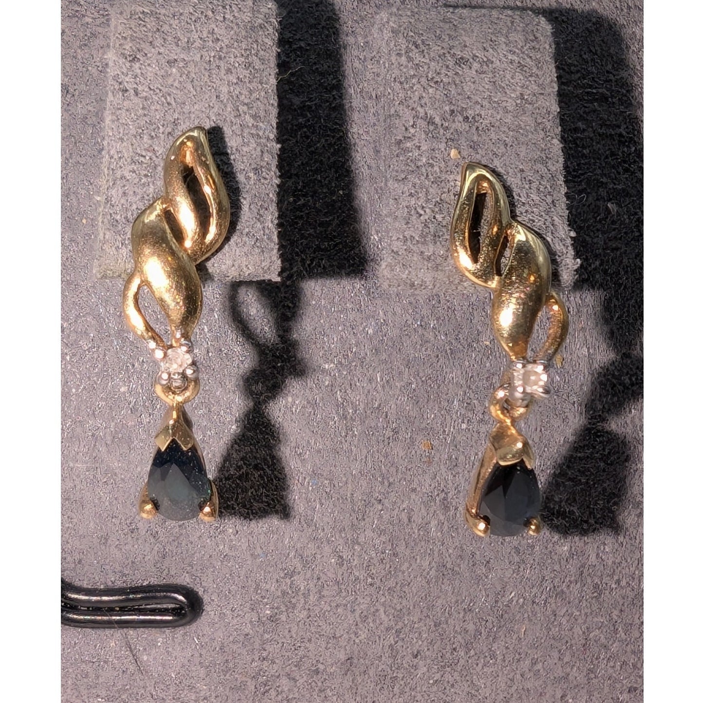 14K Flame Teardrop Sapphire Diamond Drop Pierced Earrings
