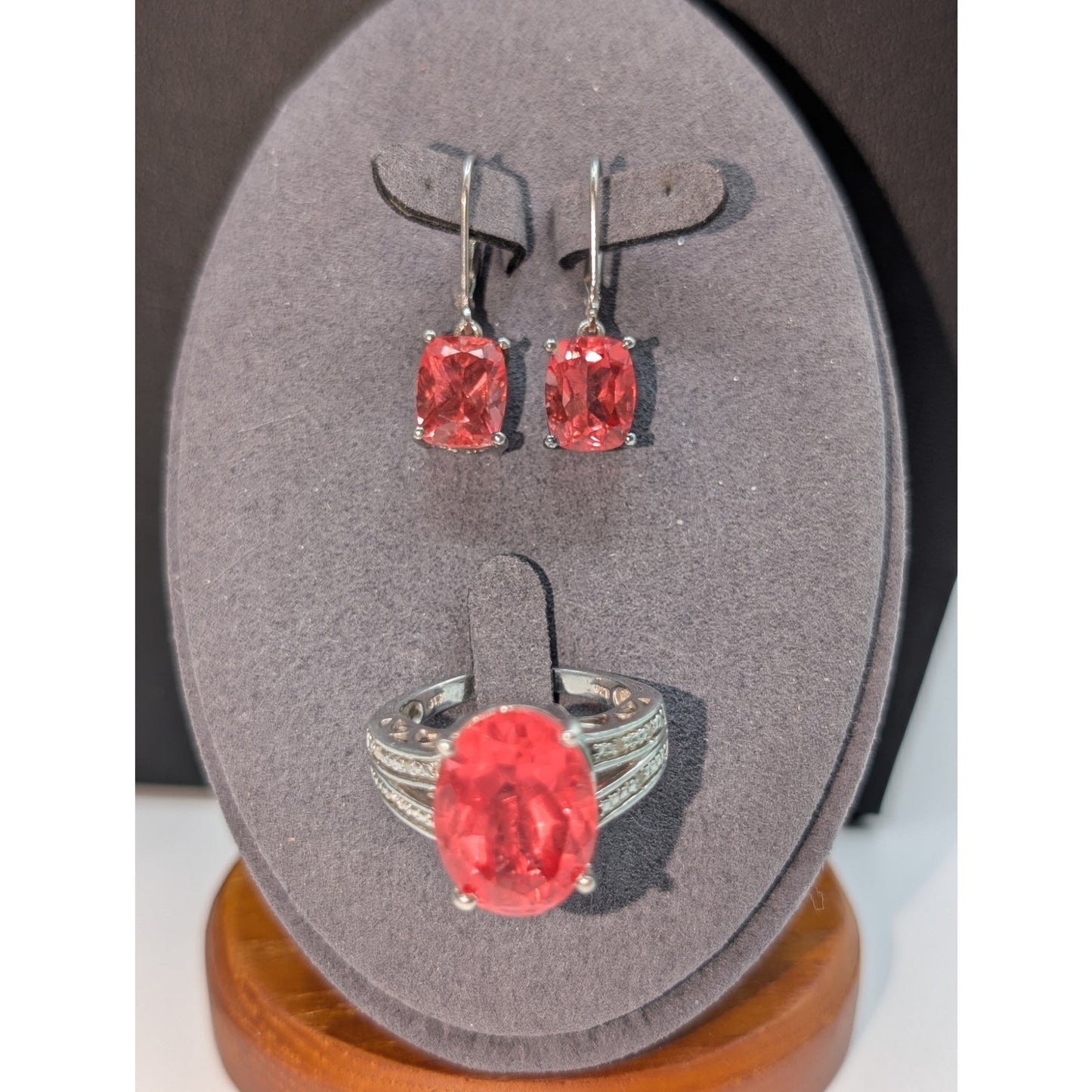 925 Sterling Silver Pinkish Orange Lab Created Gemstone Jewelry Set