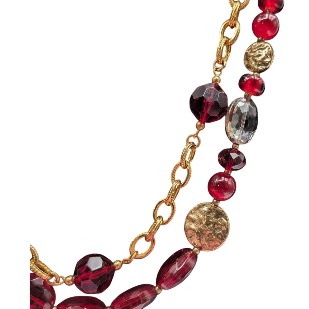 Lot of Three Coordinating Gold Tone & Red Bead Necklaces