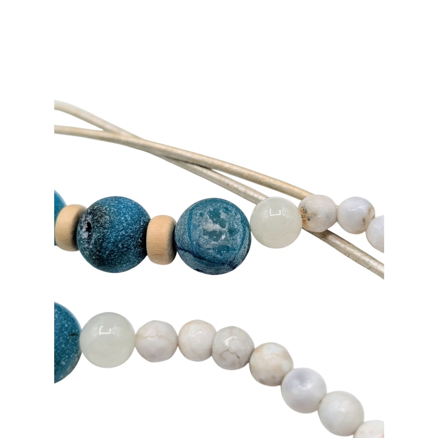 Boho Blue Pink White Black Stone Beaded Pink Tipped Tassel Long Cord Necklace