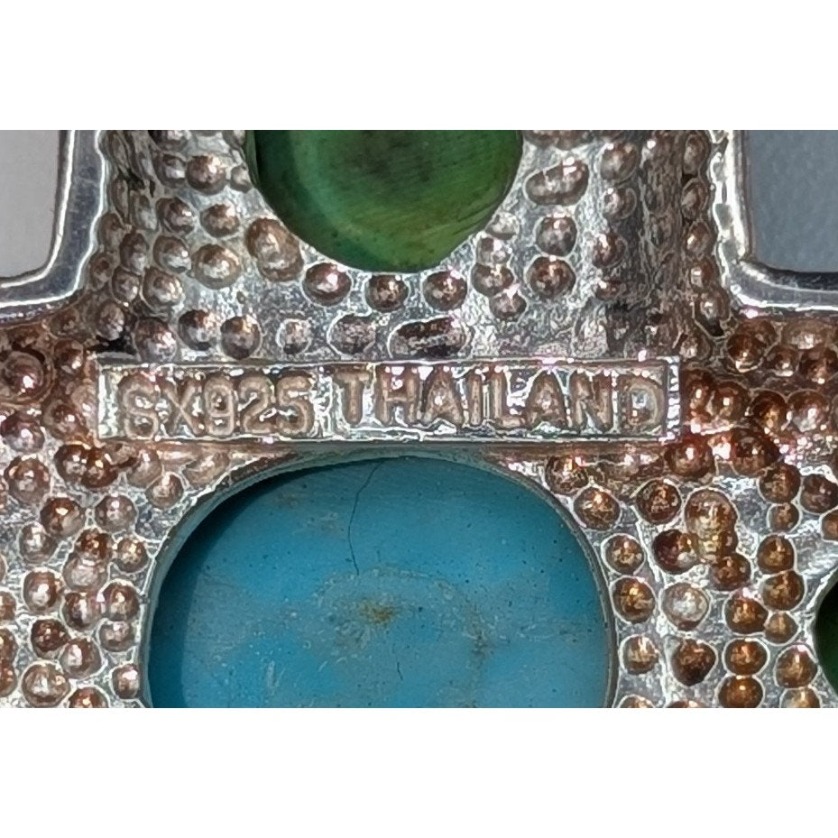 Vintage SX Southwestern Sterling Turquoise Cross 2.5" Pendant 20.70g