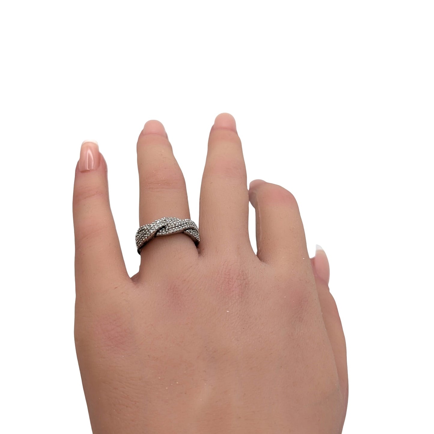 925 Sterling Silver Diamond Cross Over Band Ring Size 6.75