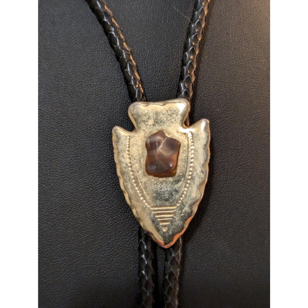 Gold Tone Arrowhead Stone Bolo Tie