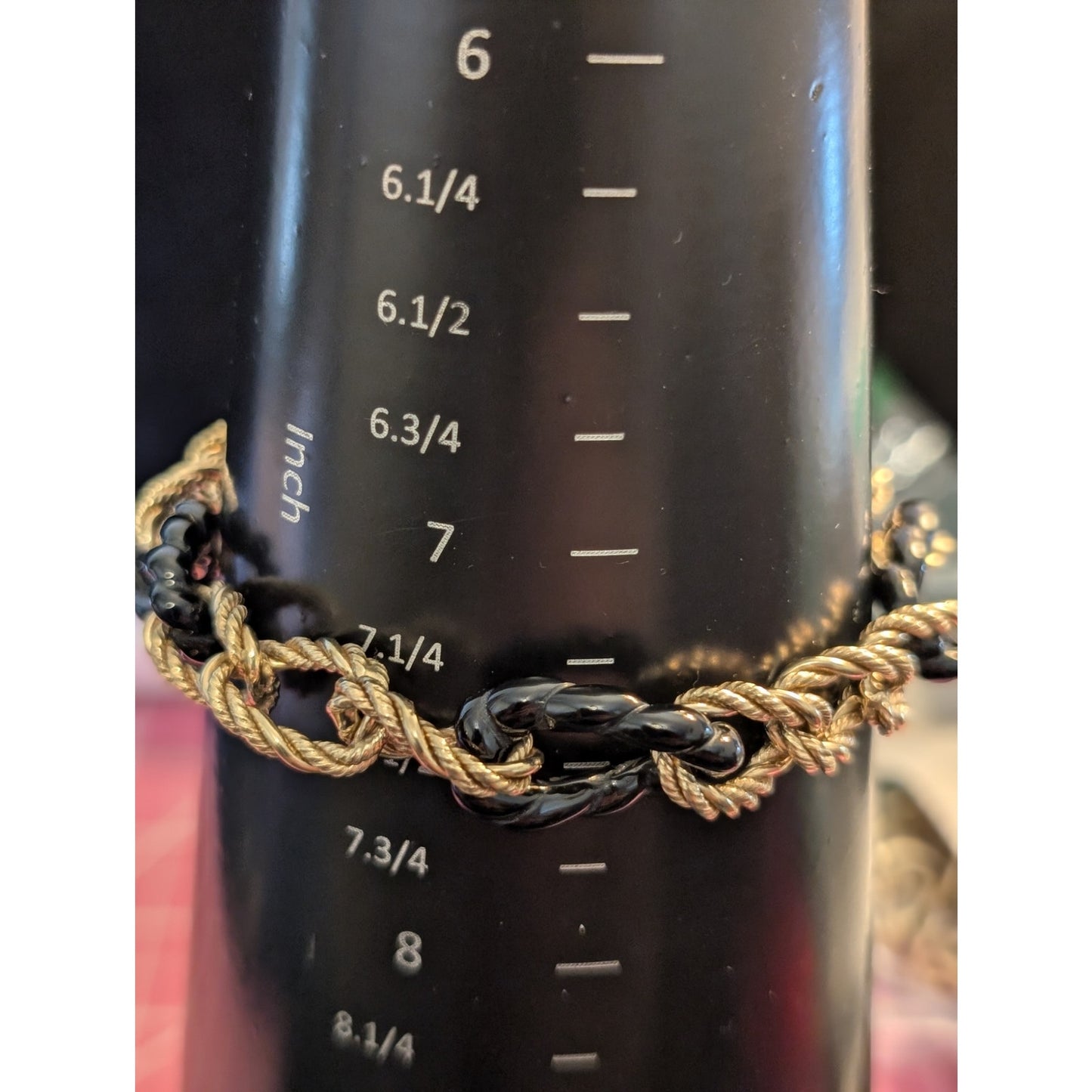 14k Twisted Gold & Black Chain Link Bracelet w/ Mariner's Clasp