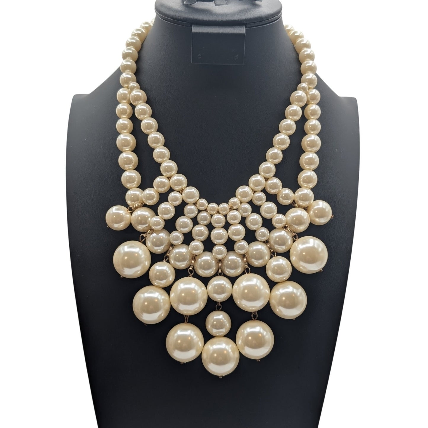 Huge Faux Pearl Statement 18"-21.5" Necklace