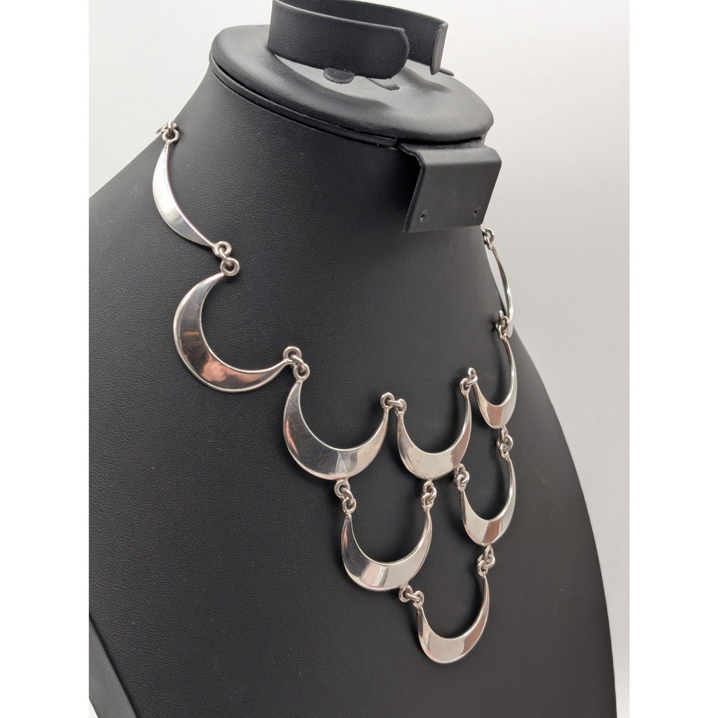 TAXCO Mexico TL-52 Sterling Chandelier Curved Link Bib Necklace LLM 62.97g