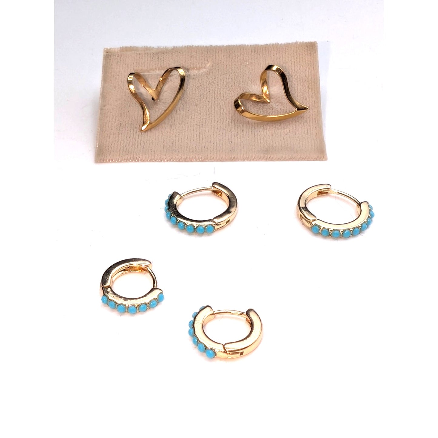 Lot of Three Pair Gold Tone Earrings Hearts Hoops