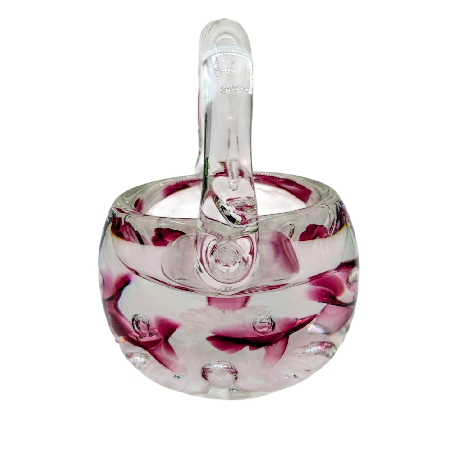 Vintage Signed JOE RICE 96 Hand Blown Art Glass Paperweight Basket