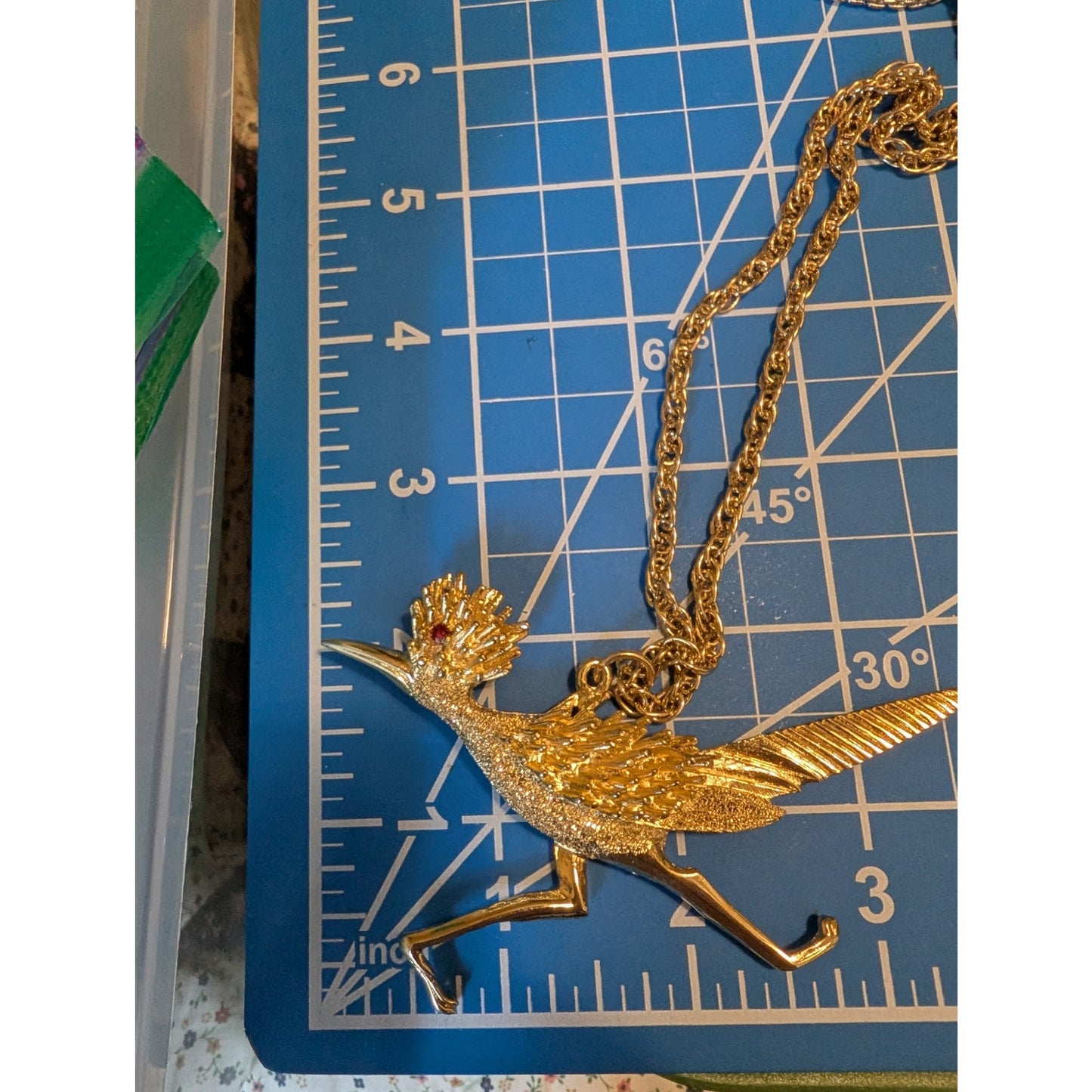 Roadrunner Circa 1970 Chunky Gold Plated On the Run Roadrunner Pendant Necklace