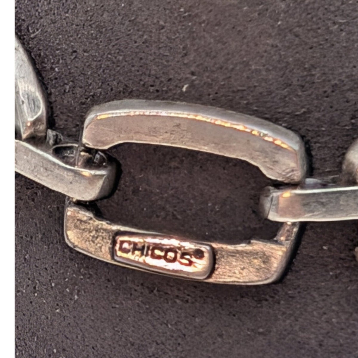Chico's Silver Tone Crystal Rectangle Chain Link Magnetic Closure Bracelet