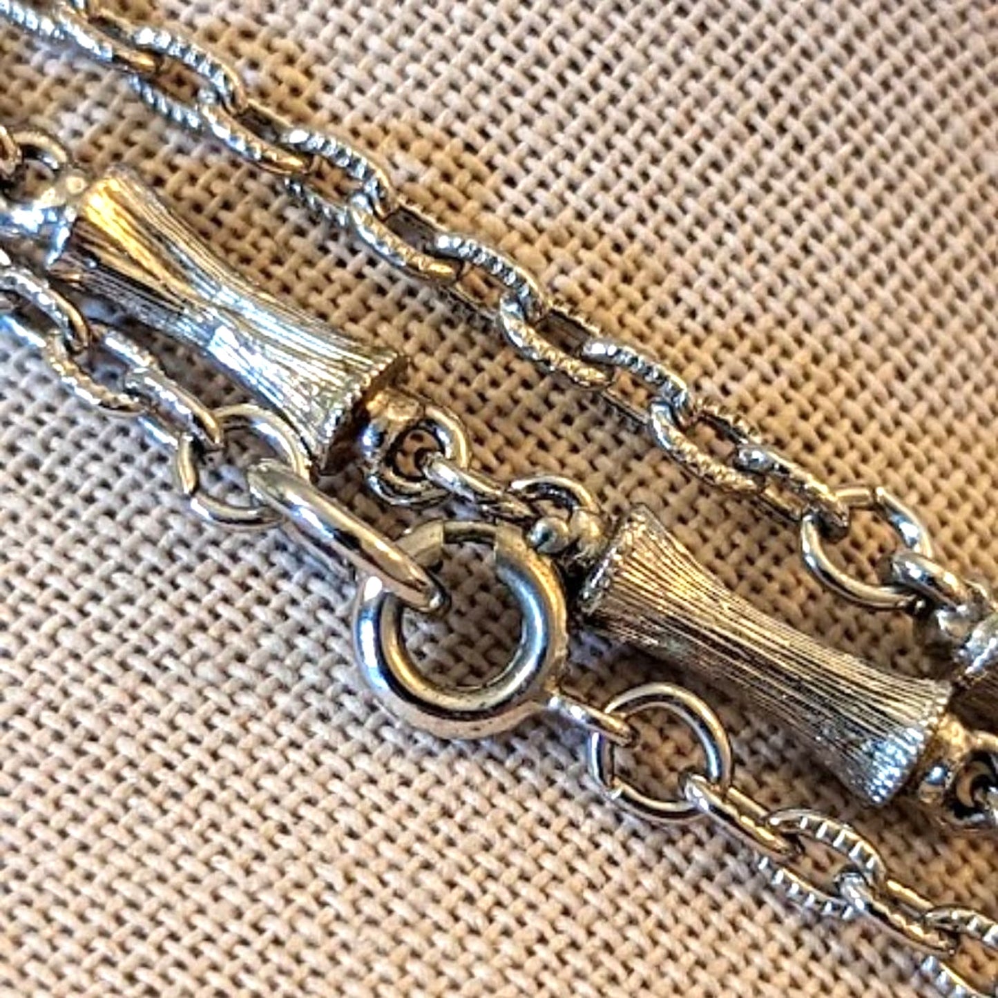 Vintage Long Silver Tone Chain with Silver Tone Stations