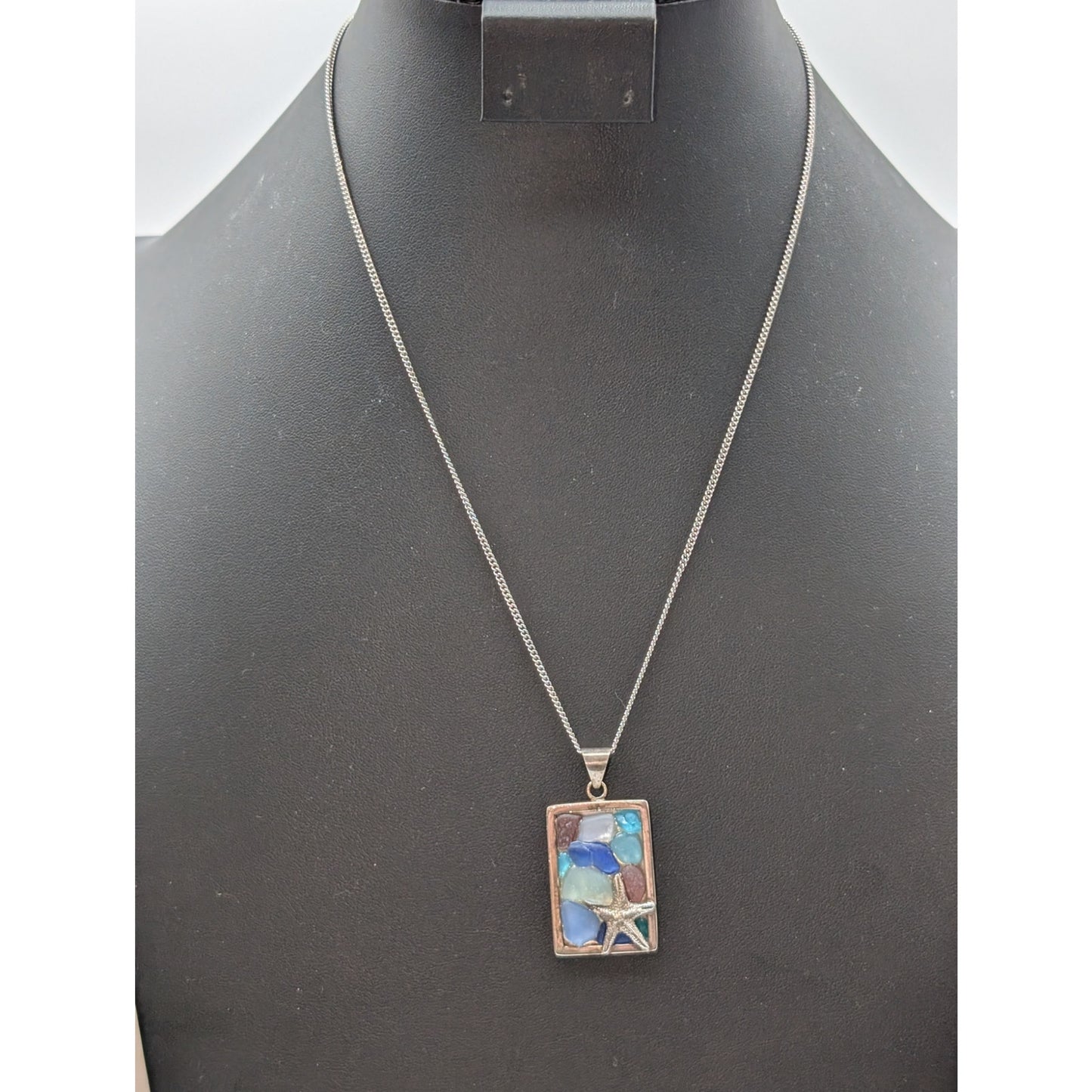 Lita Sea Glass Jewelry 925 Sterling Silver Mosaic Starfish Pendant 20" Necklace