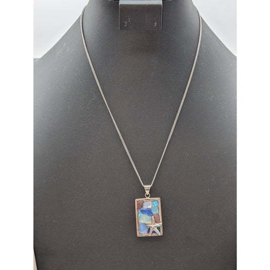 Lita Sea Glass Jewelry 925 Sterling Silver Mosaic Starfish Pendant 20" Necklace
