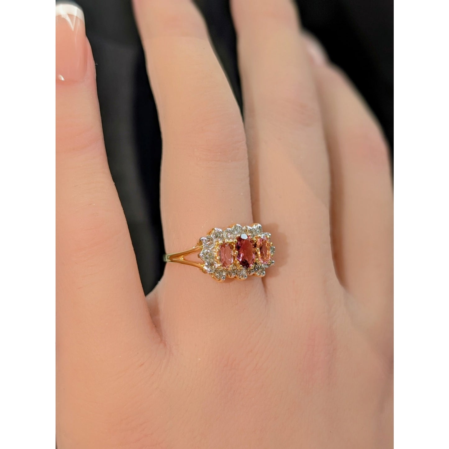 Vintage Early 2000's 18k Pink Tourmaline and Diamond Ring Sz 5.25-5.50