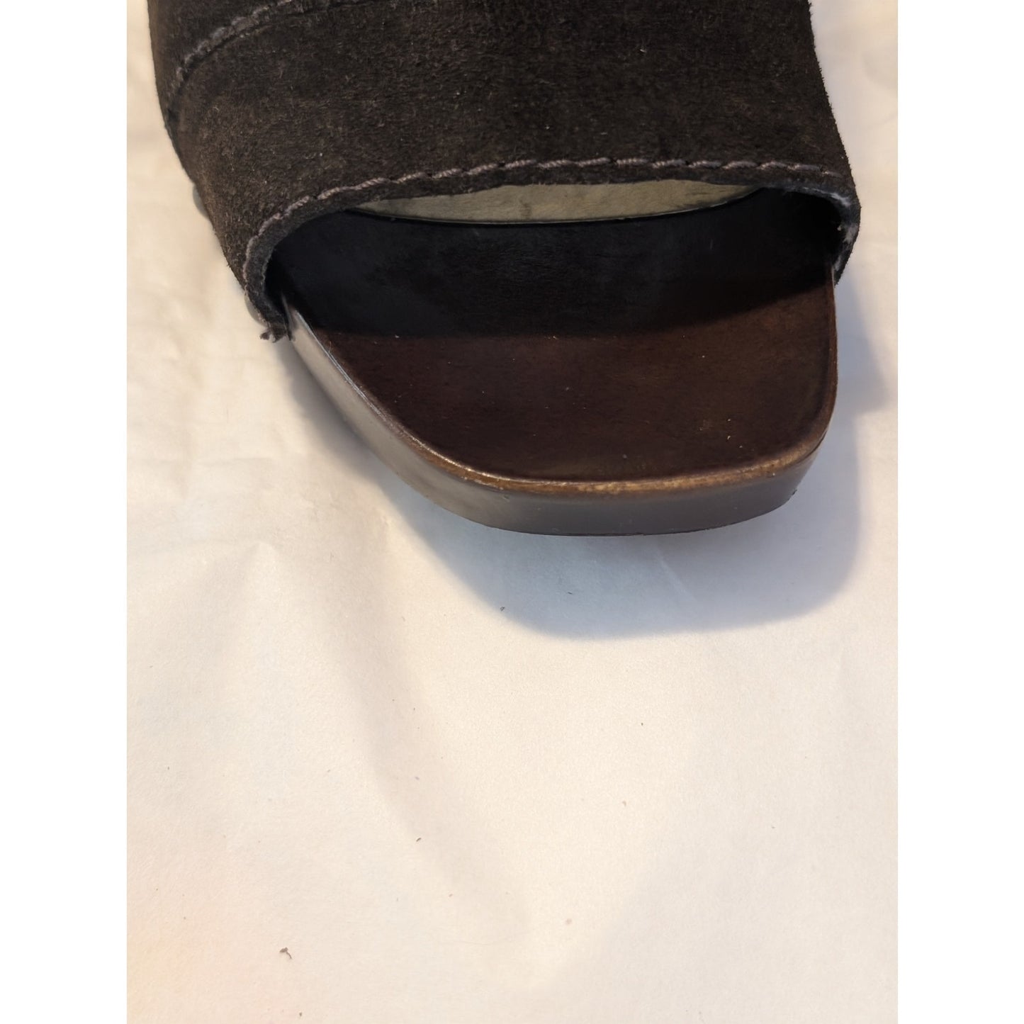 A.N.A. Brown Suede Open Toe Sling Back Chunky Heel Gunmetal Stud Sandal Sz 8.5