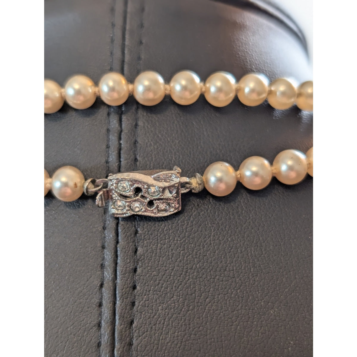 Vintage Faux Champagne Hand-Knotted 6mm Glass Pearl 32" Long Strand Necklace
