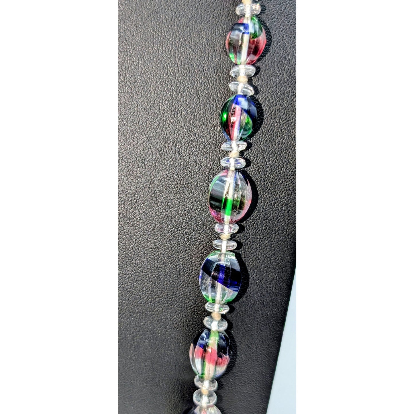VTG Rare Iris Rainbow Graduated Glass Bead Knotted Long Over the Head Necklace