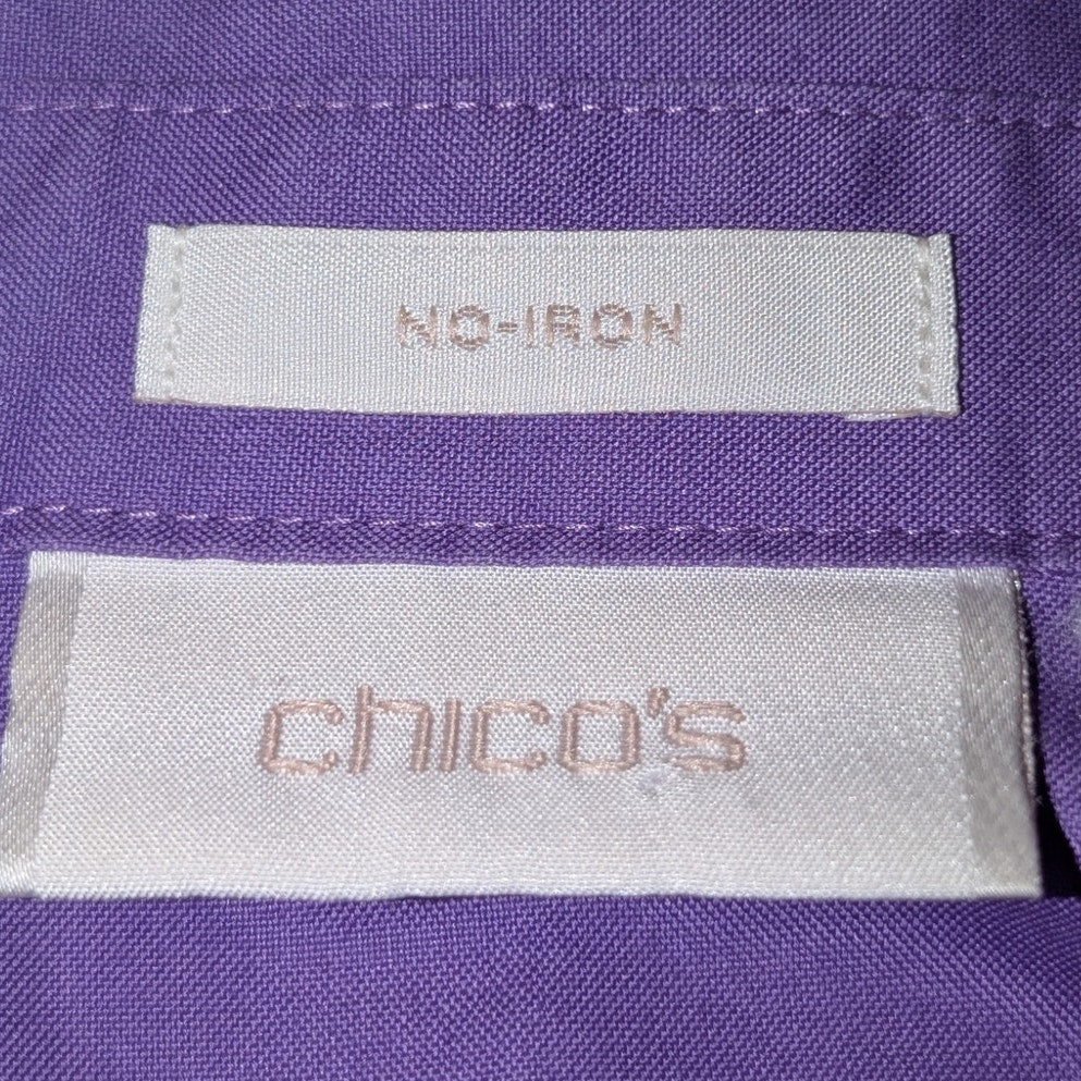 Chico's Sz 3 No-Iron Purple Hidden Button Front 100% Cotton Shirt USA Sz XL/16