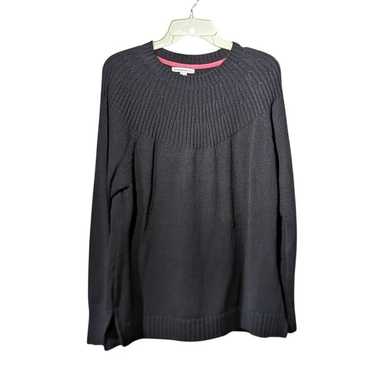 Isaac Mizrahi Live Black Round Yoke Notched Hem Sweater Womens Sz M