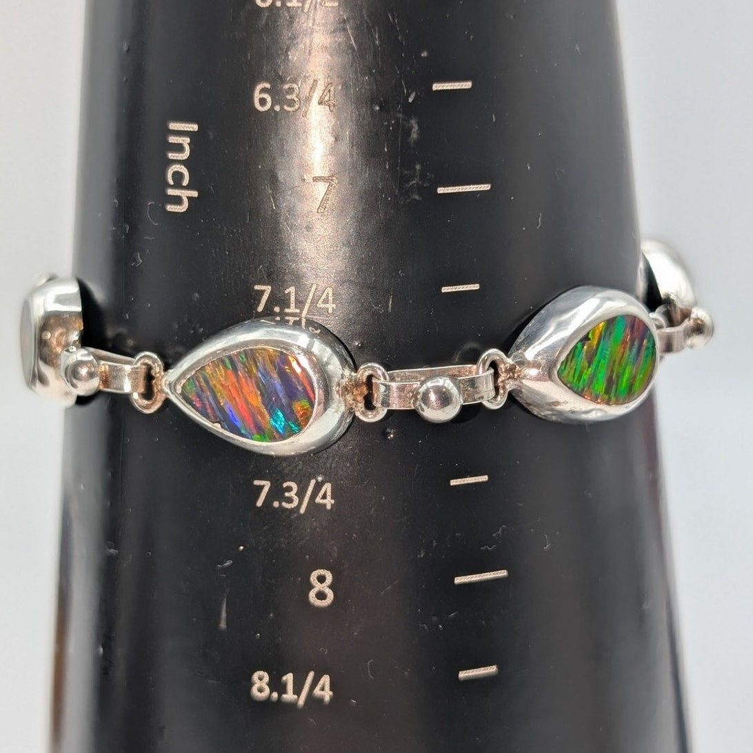 Ammolite Teardrop Silver Plated Toggle Clasp Bracelet Marked Mexico