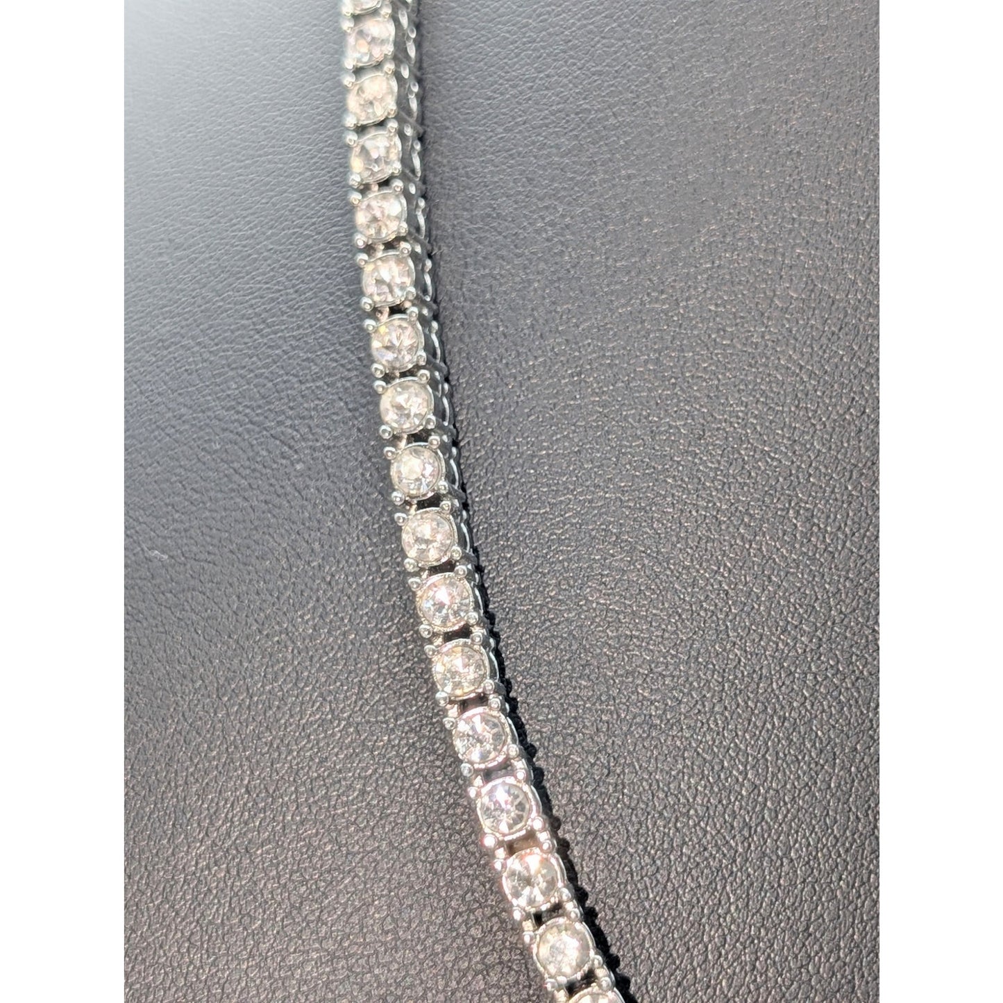 Vintage Silver Tone Rhinestone Tennis 20.5" Necklace W/ Fold Over Clasp