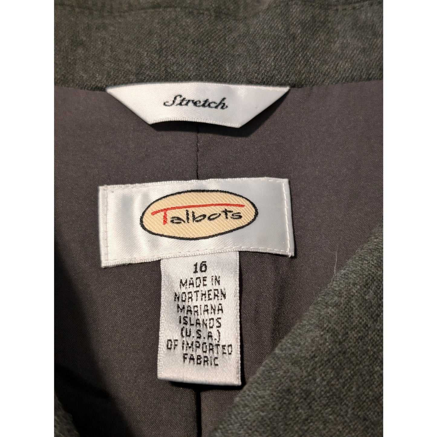 Vintage Talbot's Army Green Button Front Lined Wool Stretch Blazer Womens Sz 16