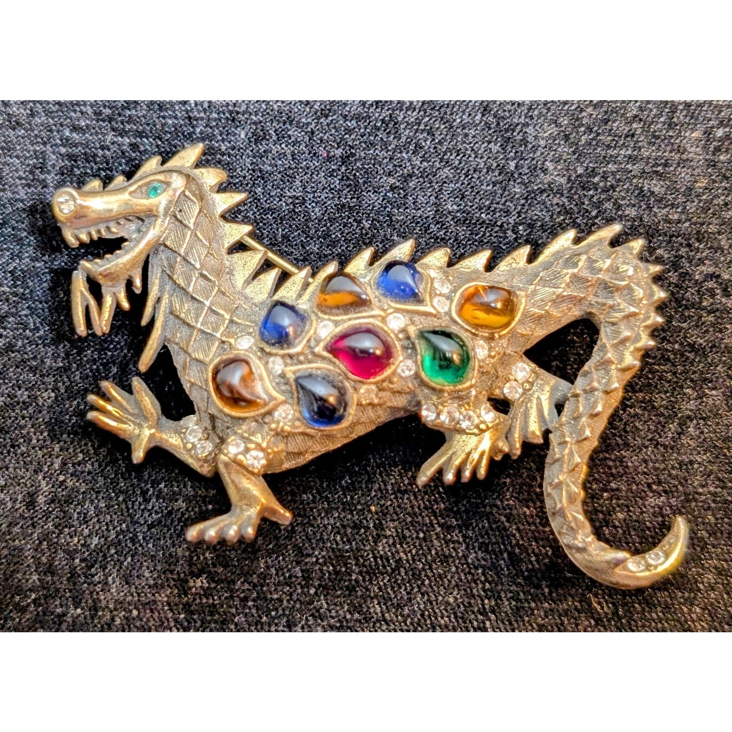Rare 1950s Vintage La Roco GRIPOIX Glass Rhinestone Mogul Style Dragon Brooch
