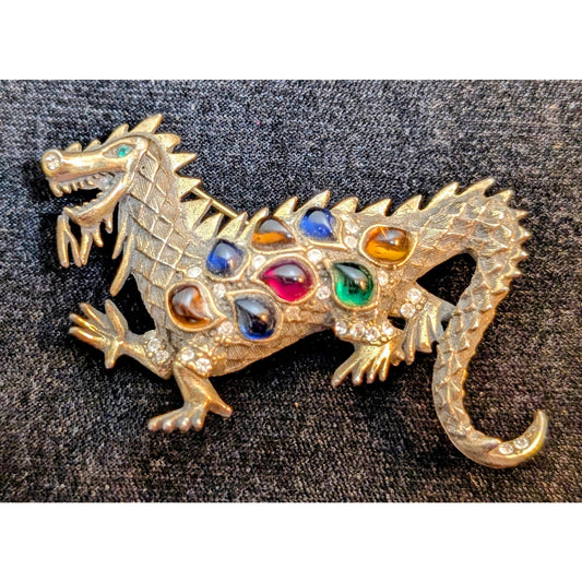 Rare 1950s Vintage La Roco GRIPOIX Glass Rhinestone Mogul Style Dragon Brooch