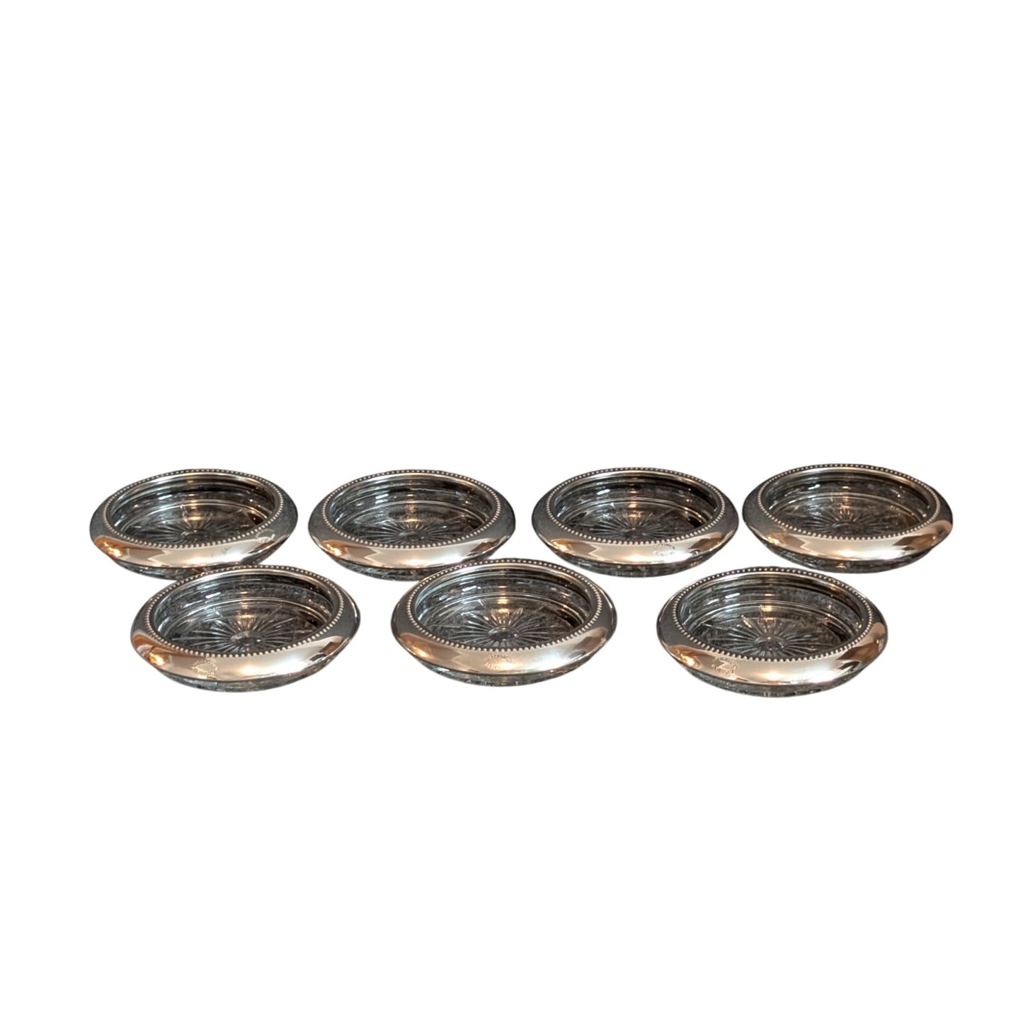 Vintage Regency Style Crystal Silverplate Coasters Set of 7 By WeS Blankinton