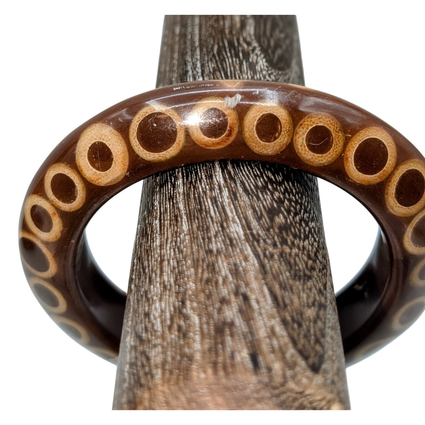 Vintage Kenneth Jay Lane Knife Edge Bamboo Slice Chunky Brown Resin Bangle