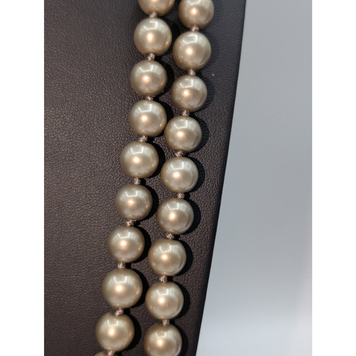 Champagne Taupe Knotted Glass Pearl Beaded Approximately 70" Strand Necklace