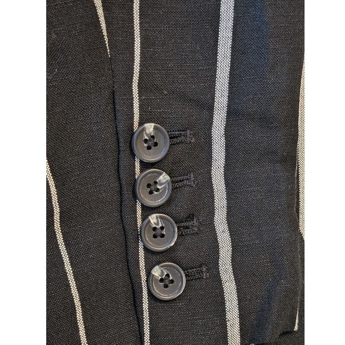 A New Day Black Stripe Linen Blend Washable Two Button Blazer Womens Sz 18