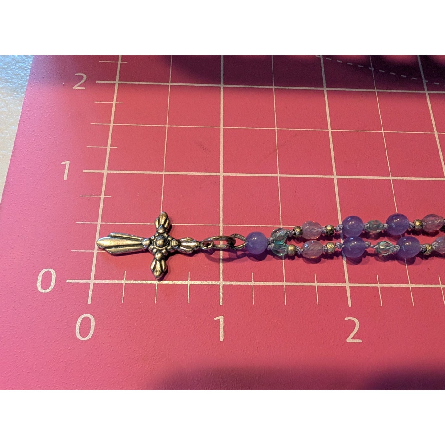 Lavender Blue Glass Bead 925 Sterling Cross 23" Necklace