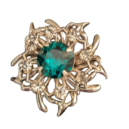Vintage Darius Signed Silver Tone Green & Clear Rhinestone Pin