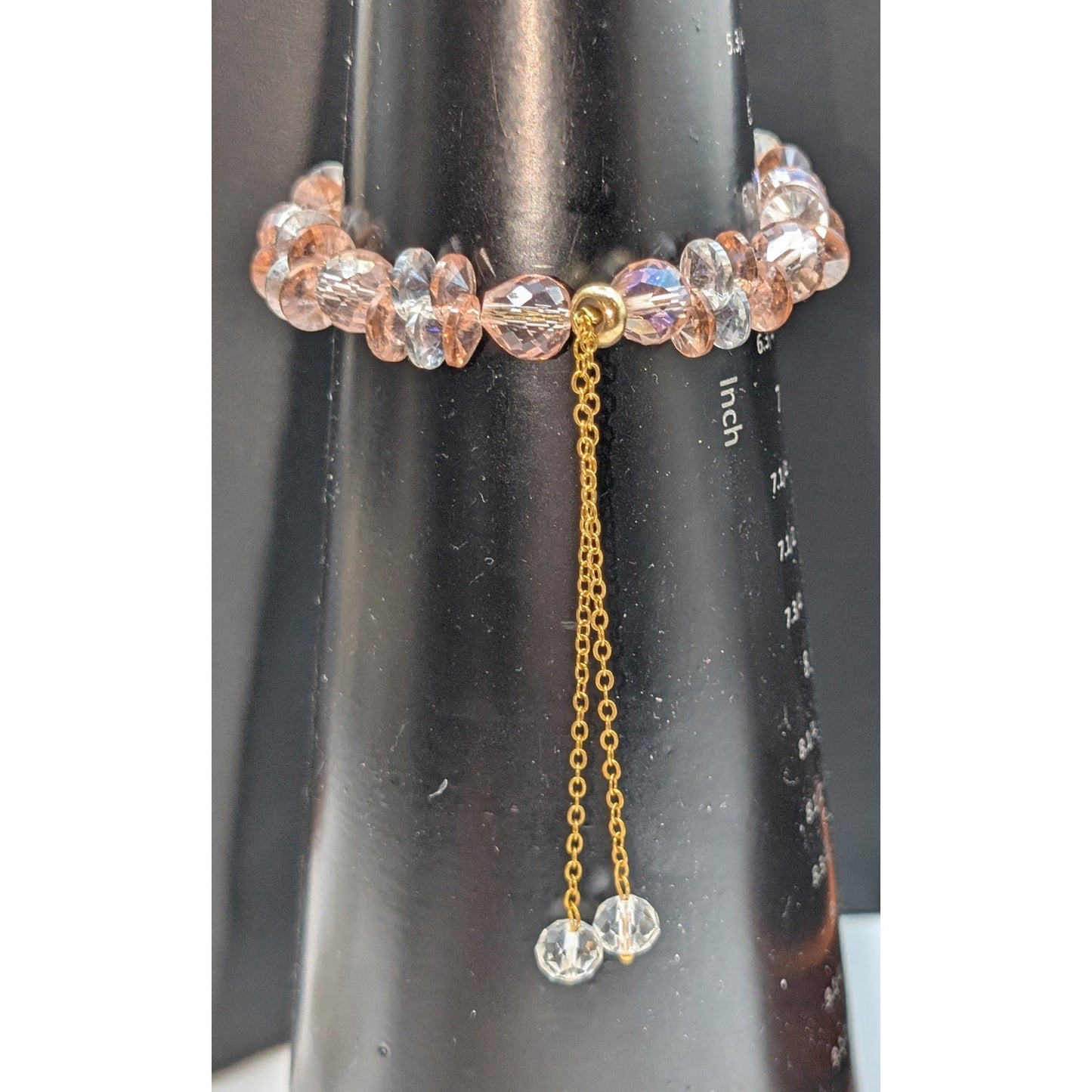 Pink & Clear Crystal Gold Tone Pull Chain Dangle Bracelet