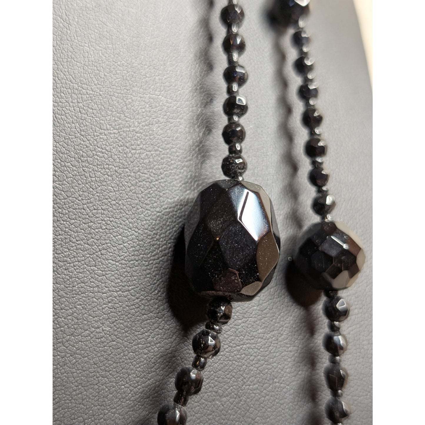 Jet Black Faceted Glass Bead 60" Necklace w/ Lobster Claw Clasp