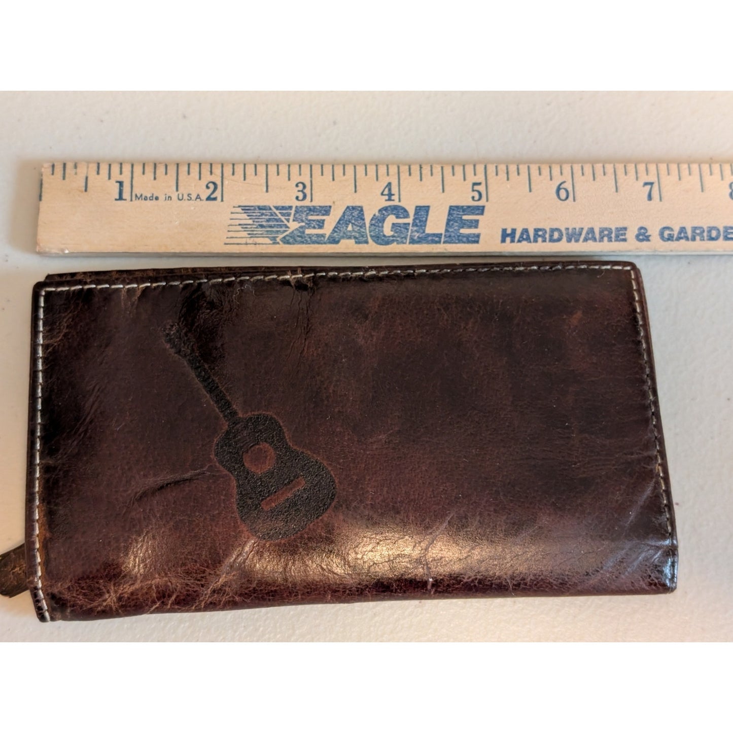 Guitar Embossed Distressed RFID Block Protection Brown Genuine Leather Wallet