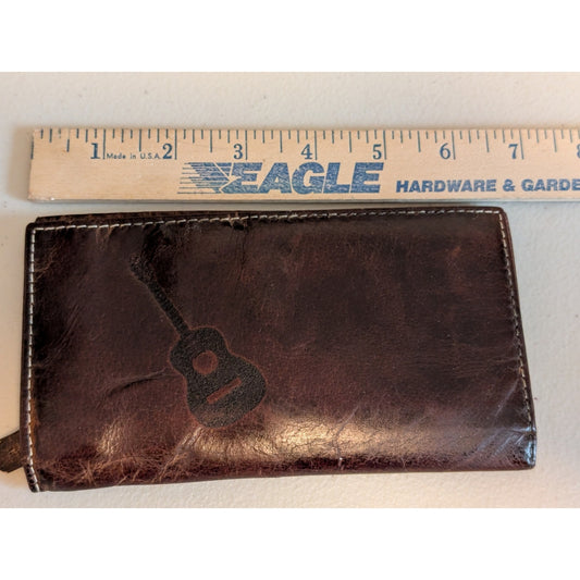 Guitar Embossed Distressed RFID Block Protection Brown Genuine Leather Wallet