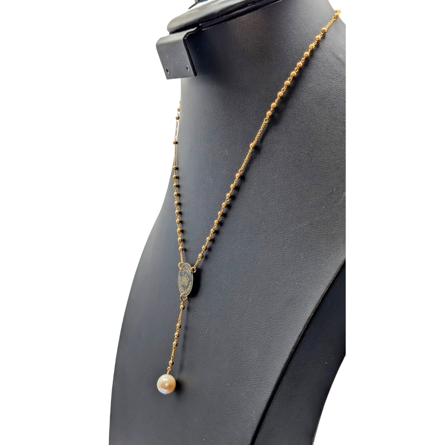 Mercedes Salazar Queen Y Drop Pearl Dangle Gold Filled Beaded Chain 18" Necklace
