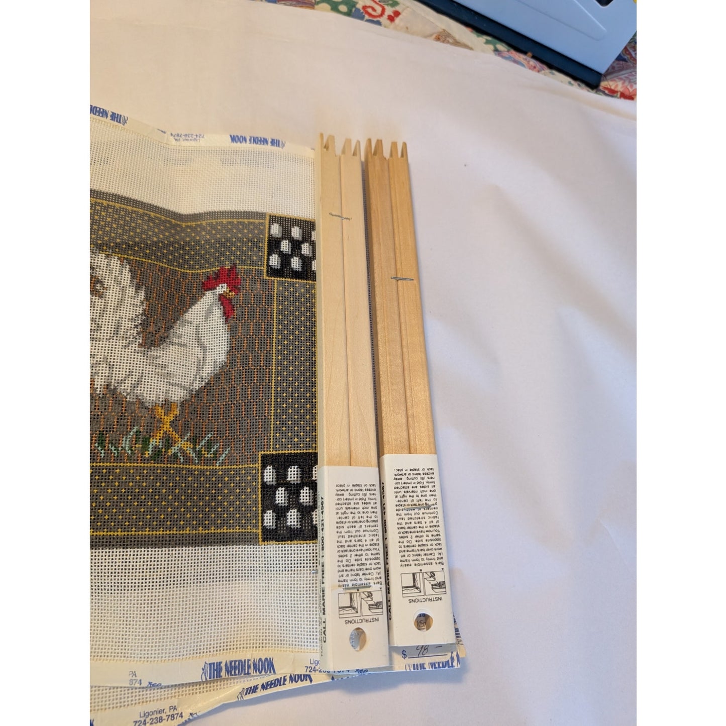 Elizabeth Turner C-7 Black & White & C-8 White Rooster Needlepoint Canvases