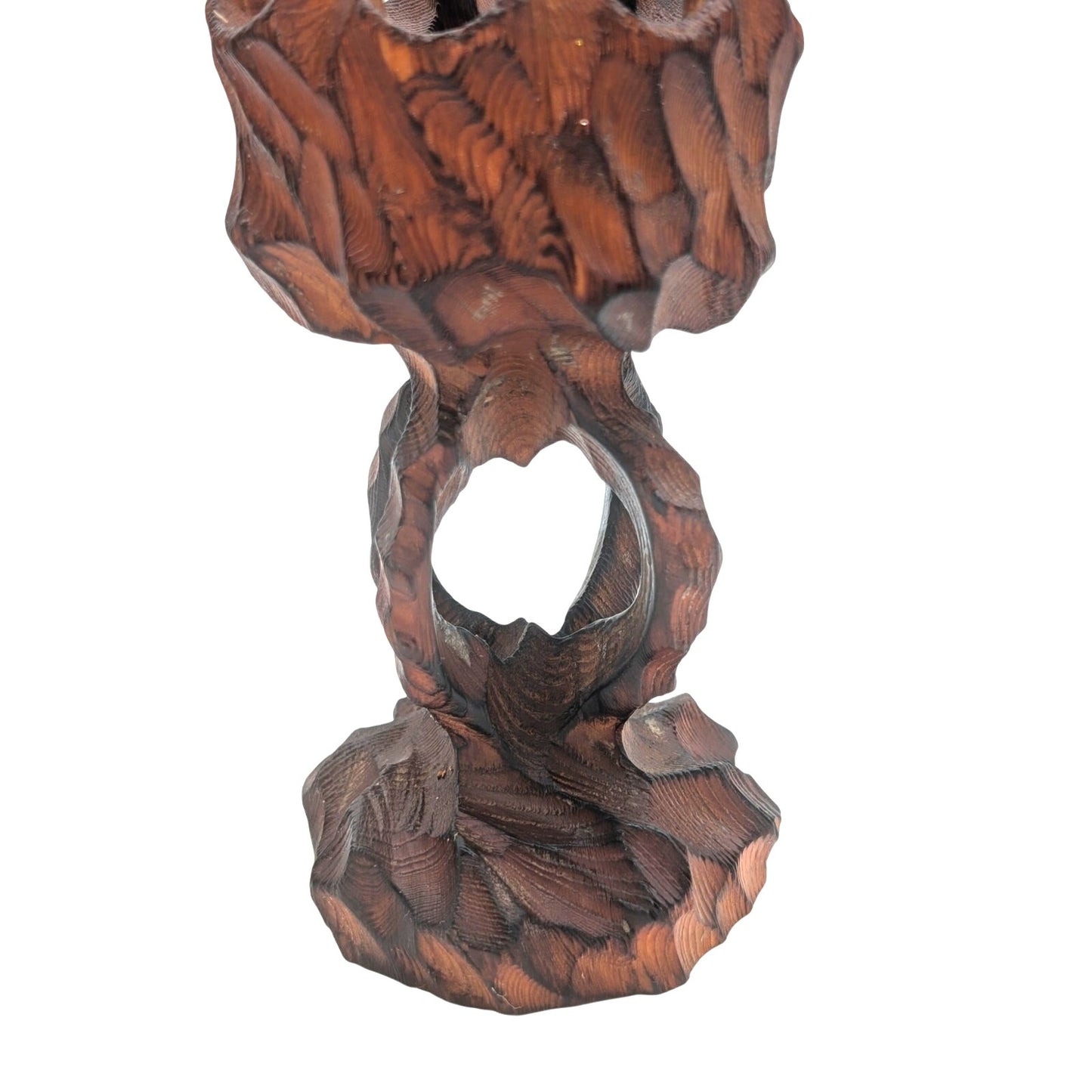 Vintage Mid-Century Modern Hand Carved Brutalist Sculpture Wooden Candle Holder